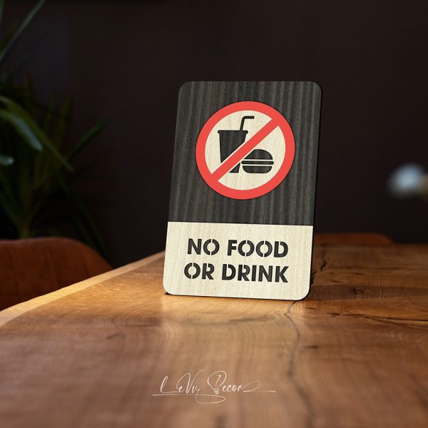 No Food Or Drink Sign | Modern Wood Sign | No Food Or Drink Area Sign | Warning Food Or Drink Sign Decor