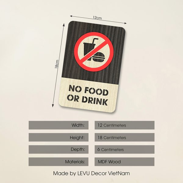 No Food Or Drink Sign | Modern Wood Sign | No Food Or Drink Area Sign | Warning Food Or Drink Sign Decor